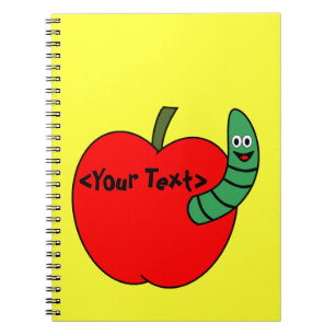 Red Apple Green Worm Spiral Notebook