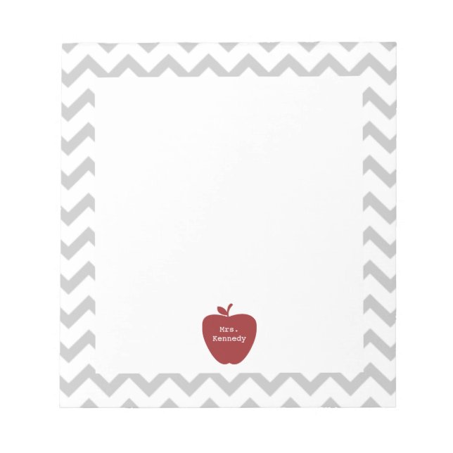 Red Apple Grey Chevron Teacher Notepad (Front)