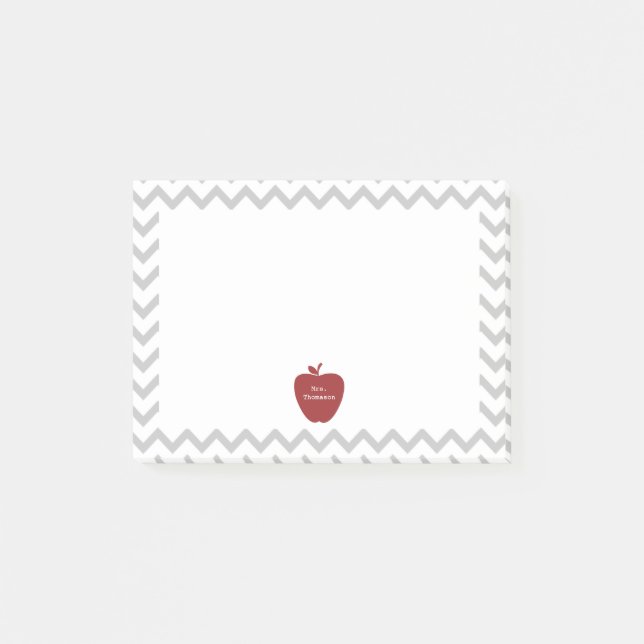 Red Apple Grey Chevron Teacher Post-it® Notes (Front)