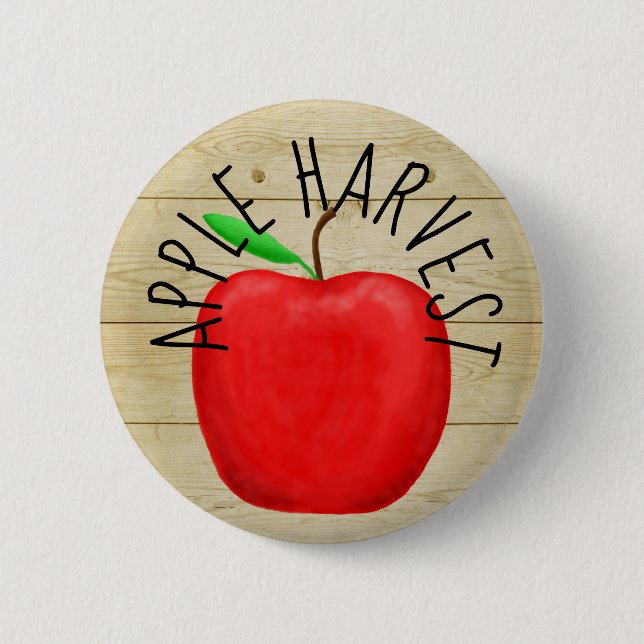 Red Apple Harvest Wooden Sign Button (Front)