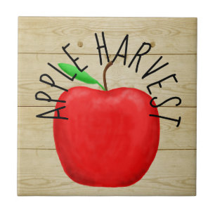 Red Apple Harvest Wooden Sign Ceramic Tile