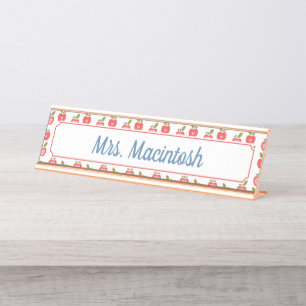Red Apple & Heart Pattern Personalized Teacher Desk Name Plate