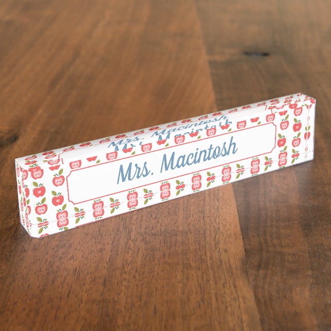 Red Apple & Heart Pattern Personalized Teacher Nameplate (Side)