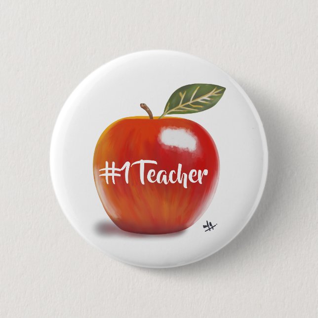 Red Apple Illustration No 1 Teacher 6 Cm Round Badge (Front)