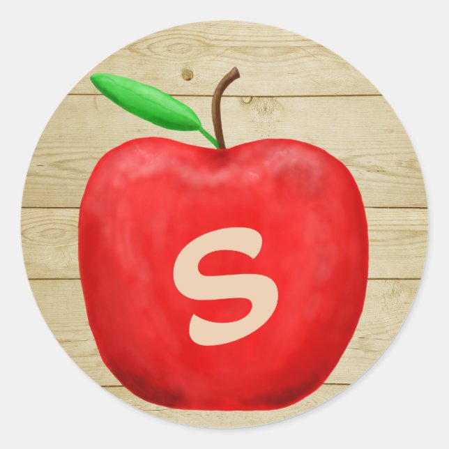 Red Apple Monogram Classic Round Sticker (Front)