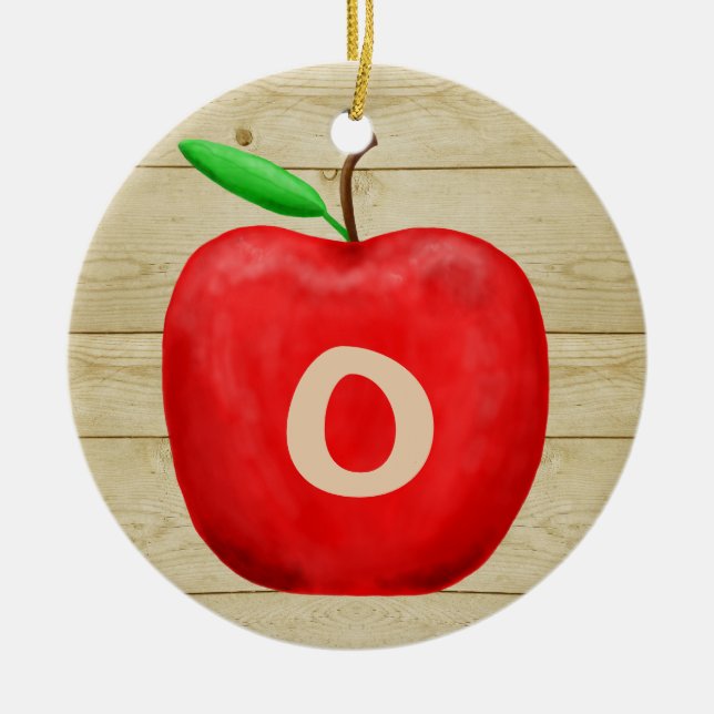 Red Apple Monogram Holiday Ceramic Tree Decoration (Front)