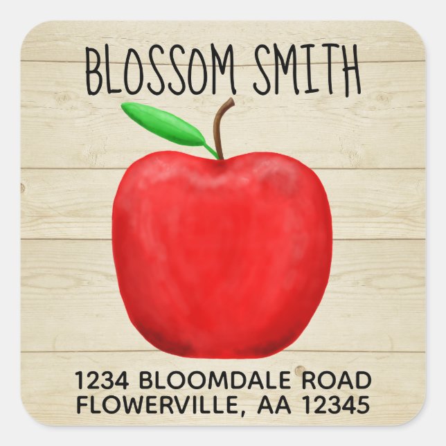 Red Apple Name & Address Sticker (Front)