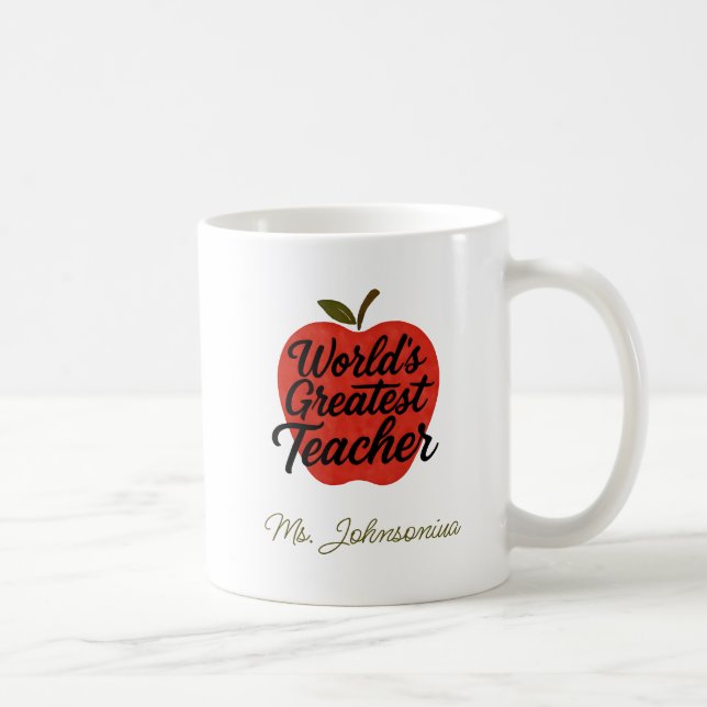Red Apple Name World's Greatest Teacher Coffee Mug (Right)