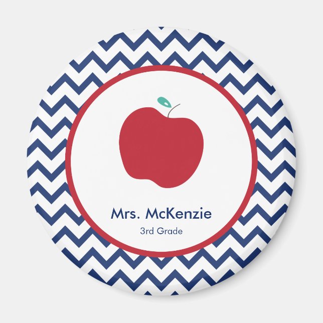 Red Apple & Navy Chevron Teacher Magnet (Front)