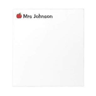Red apple notepad for teacher Personalised name