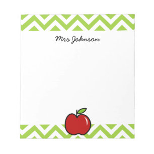 Red apple notepad for teacher Personalised name