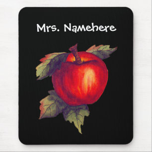 Red Apple on Black Mouse Pad