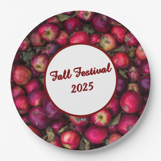 Red Apple Party Customisable Paper Plate (Front)