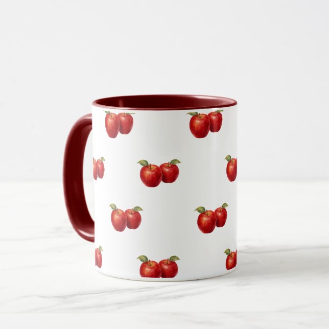 Red Apple Pattern Coffee Mug | Farmhouse Fruit Mug (Front Left)