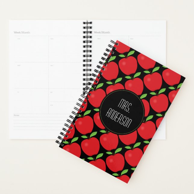 Red Apple Pattern, Personalised Teacher Planner (Display)