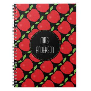Red Apple Pattern, Personalised Teacher Spiral Notebook