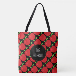 Red Apple Pattern, Personalised Teacher Tote Bag