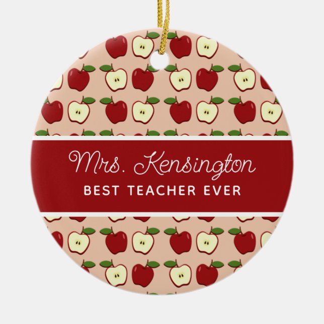 Red Apple Pattern Teacher Appreciation Photo Ceramic Tree Decoration (Front)