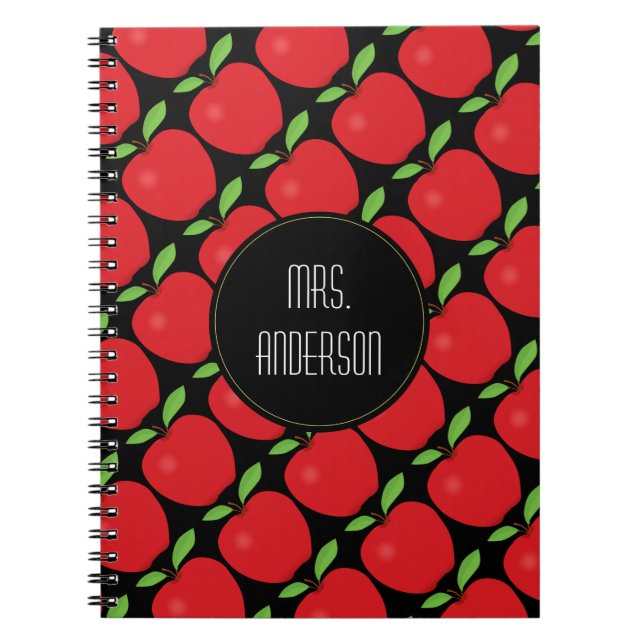 Red Apple Pattern, Teacher Spiral Notebook (Front)