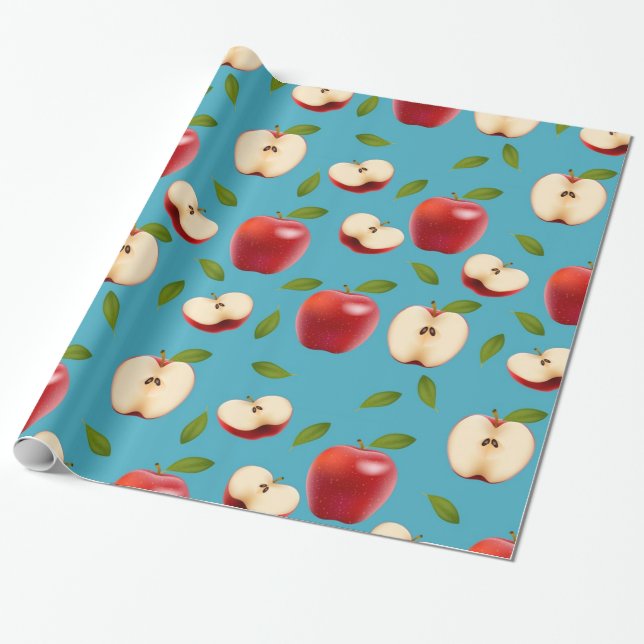 Red Apple Pattern Wrapping Paper (Unrolled)