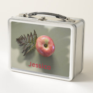 Red Apple Personalised photographic Green Metal Lunch Box