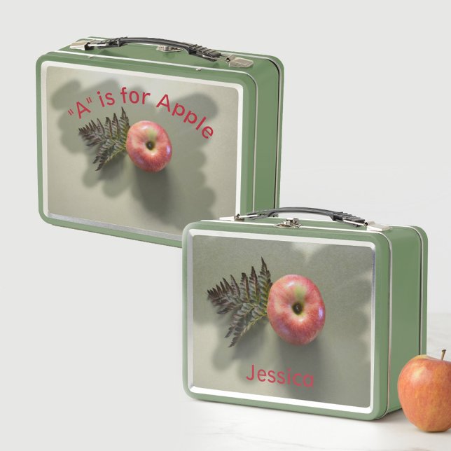 Red Apple Personalised photographic Green Metal Lunch Box (Creator Uploaded)