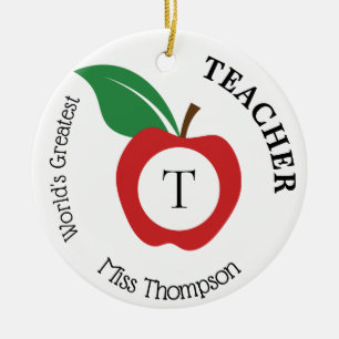 Red Apple Personalised Teacher Monogram Ceramic Tree Decoration