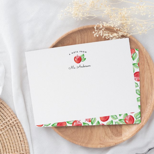 Red Apple | Personalised Teacher Stationery Flat Note Card (Creator Uploaded)