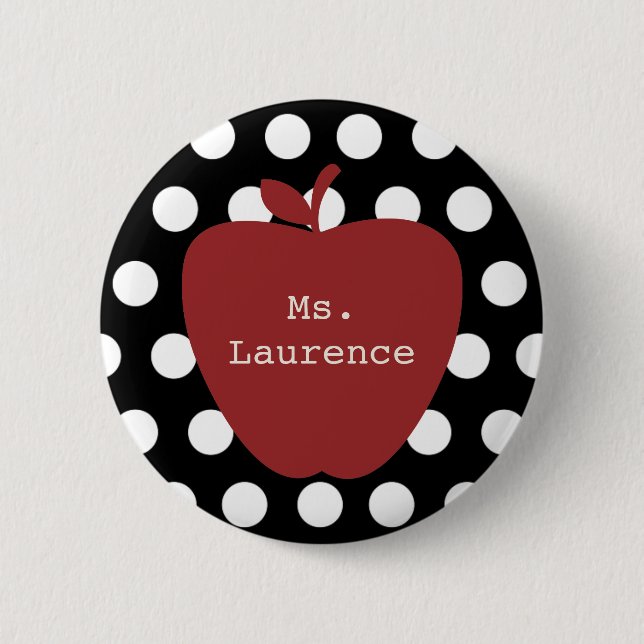 Red Apple & Polka Dot Teacher 6 Cm Round Badge (Front)