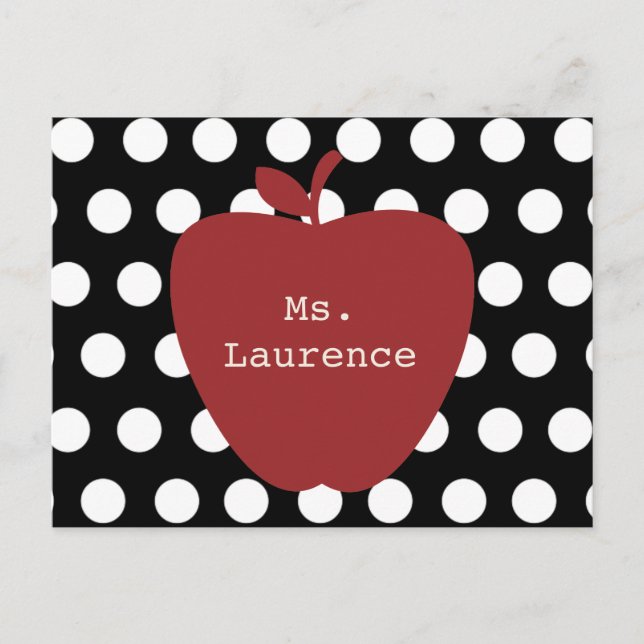 Red Apple & Polka Dot Teacher Postcard (Front)