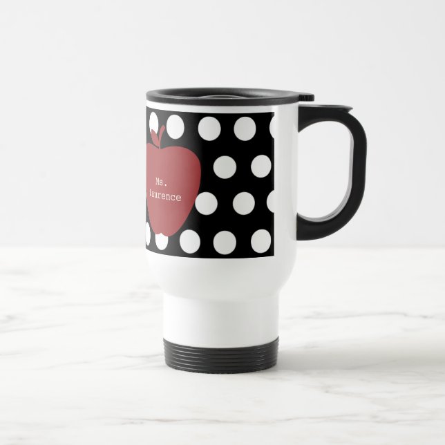Red Apple & Polka Dot Teacher Travel Mug (Right)