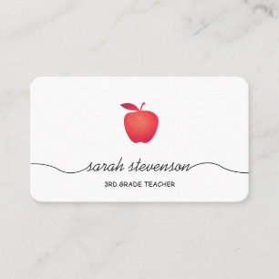 Red Apple School Elementary Teacher Simple White Business Card