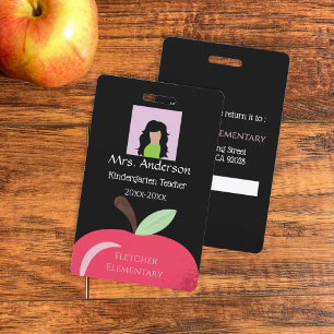 Red Apple School Staff Black Photo ID Badge