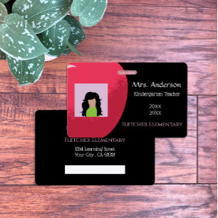 Red Apple School Staff Horizontal Black ID Badge