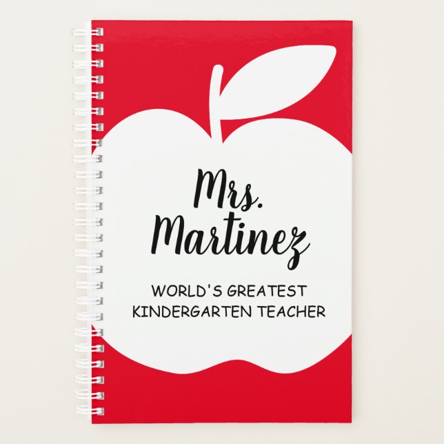 Red apple silhouette greatest kindergarten teacher planner (Front)