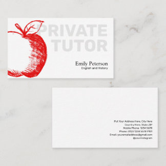 Red Apple Sketch Private Tutor Modern White Business Card