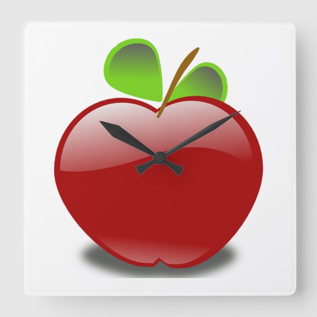 Red Apple Square Wall Clock (Front)