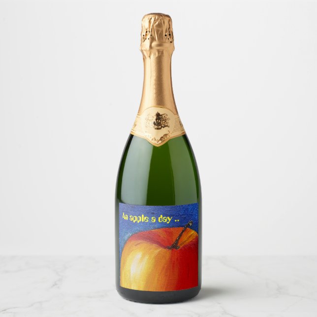 Red Apple - Still Life Painting Sparkling Wine Label (Front)