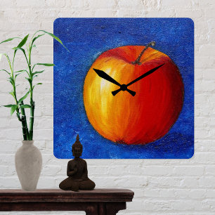 Red Apple - Still Life Painting Square Wall Clock