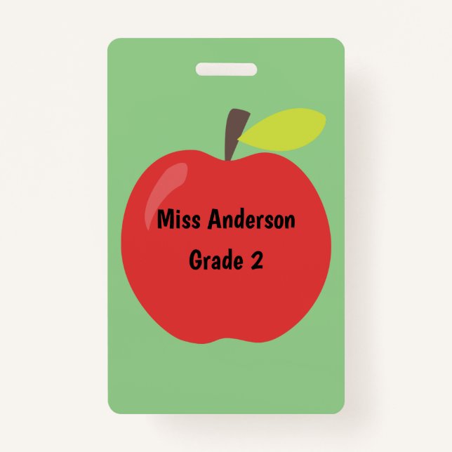 Red Apple Teacher Custom Classroom ID Badge (Front)