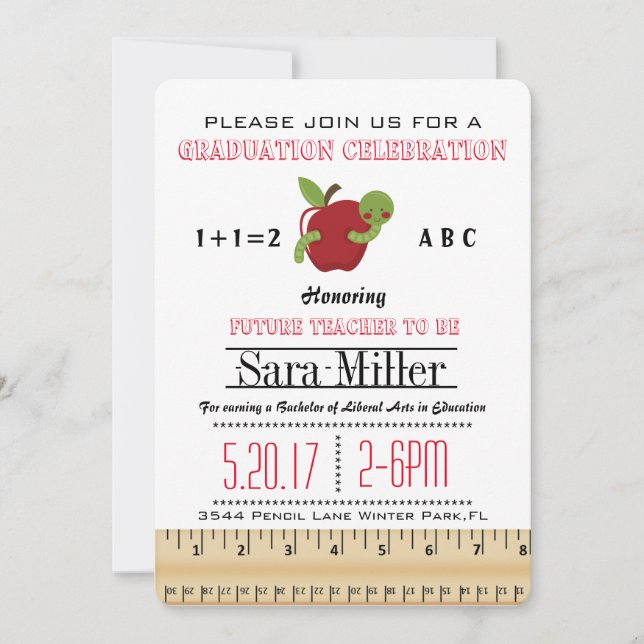 Red Apple Teacher Graduation Invitation (Front)