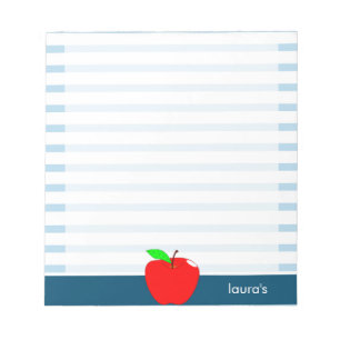 Red Apple Teacher Personalised Blue lines Notepad