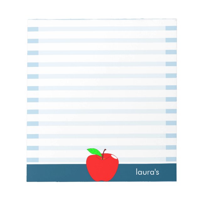 Red Apple Teacher Personalised Blue lines Notepad (Front)