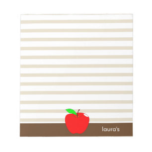 Red Apple Teacher Personalised Brown lines Notepad