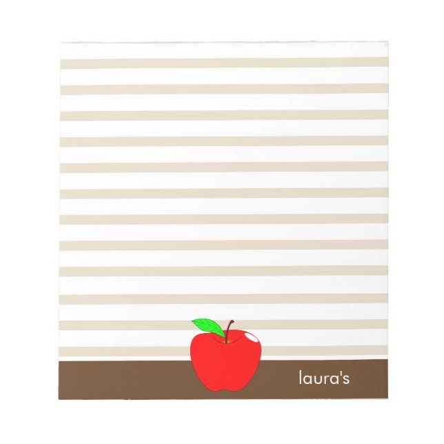 Red Apple Teacher Personalised Brown lines Notepad (Front)