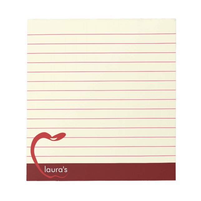 Red Apple Teacher Personalised Classic Lines Ruled Notepad (Front)