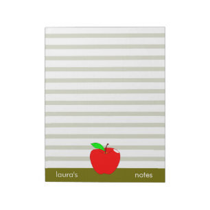 Red Apple Teacher Personalised Green lines Notepad