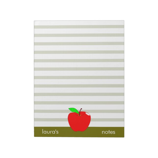 Red Apple Teacher Personalised Green lines Notepad (Rotated)