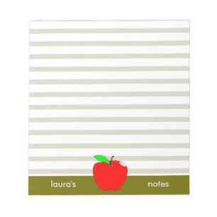 Red Apple Teacher Personalised Green lines Notepad