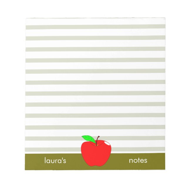 Red Apple Teacher Personalised Green lines Notepad (Front)